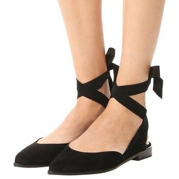 Stuart Weitzman Black Supersonic Wrap Around Tie Flat Ballet Suede Point… - Picture 7 of 7